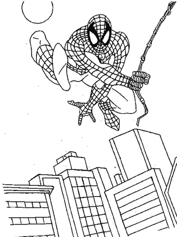 Spiderman Flying In Sky Coloring Pictures