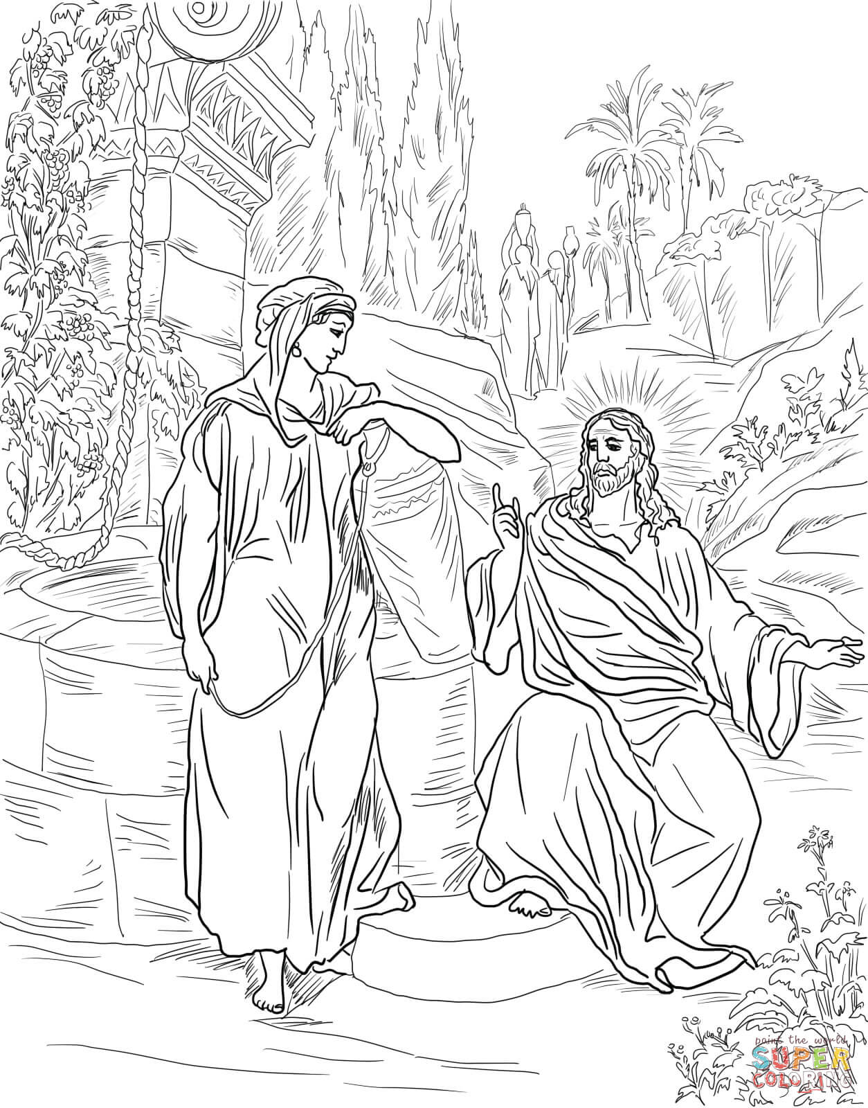 Woman at the Well Coloring Page