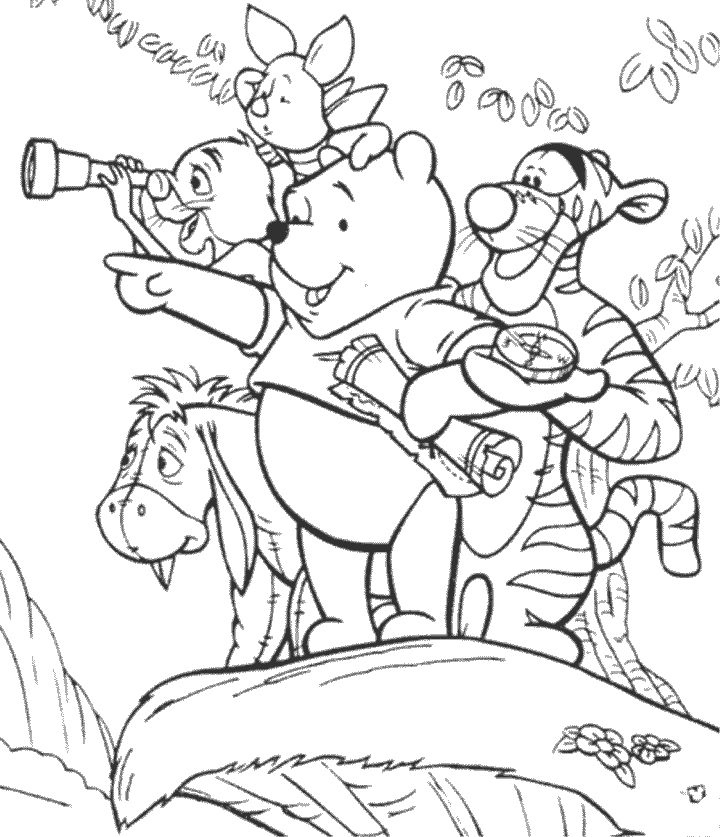 Winnie The Pooh Balloon Fly By With Friends Coloring Pages