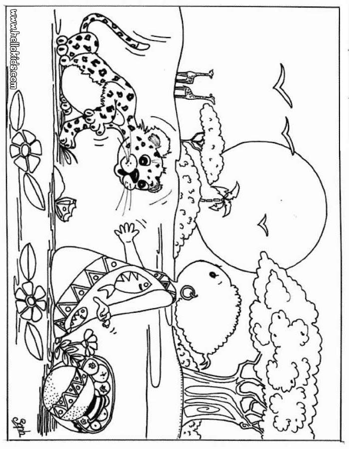AFRICAN ANIMALS coloring pages - Kid and leopard