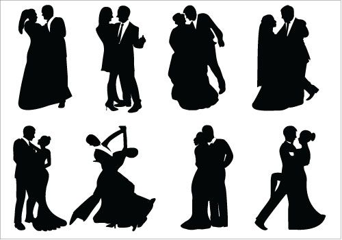 Bride &, Bridegroom Vector Silhouette Dancing Couple Clipart 