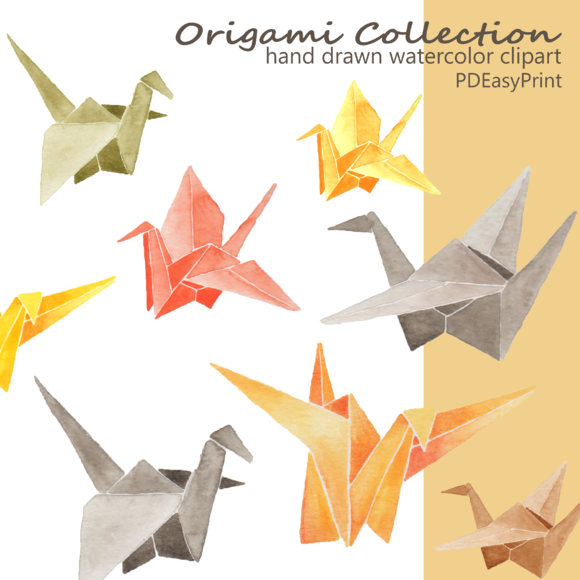Watercolor origami clipart, crane ~ Illustrations on Creative Market