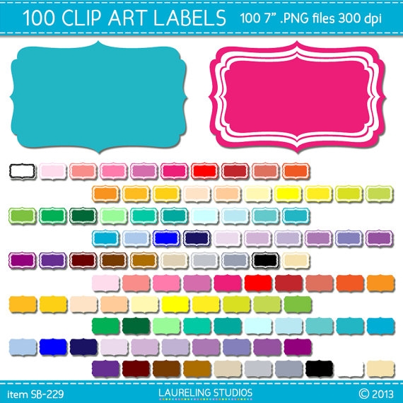 100 digital clip art scrapbook labels in 50 colors, label clipart