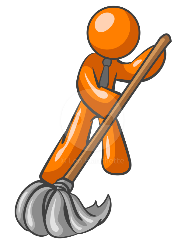 Clipart illustration orange man janitor cleaning service with mop