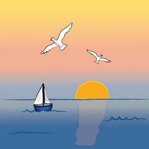 Ocean sunset clipart image ocean sunset with sailboat and image