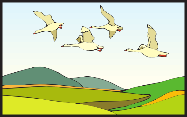 Geese Flying Over Landscape Clip art
