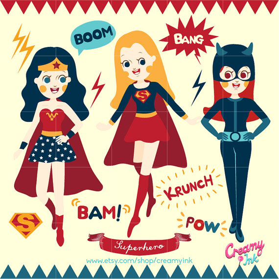 Superhero Party Digital Vector Clip art / Super Hero Girls Clipart