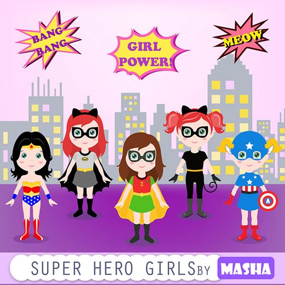 Girl hero clipart: ",SUPERHERO CLIPART", with Wonder Woman, Cat