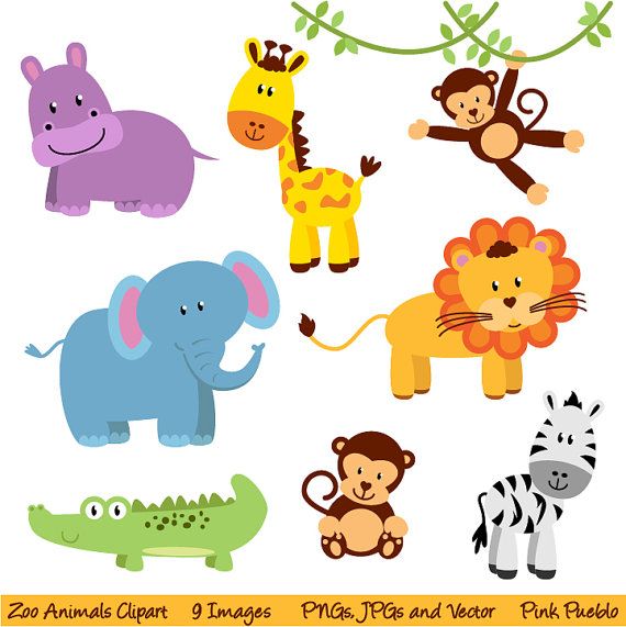 Baby Jungle Animals Clipart Set Digital Download Image, Scrapbook