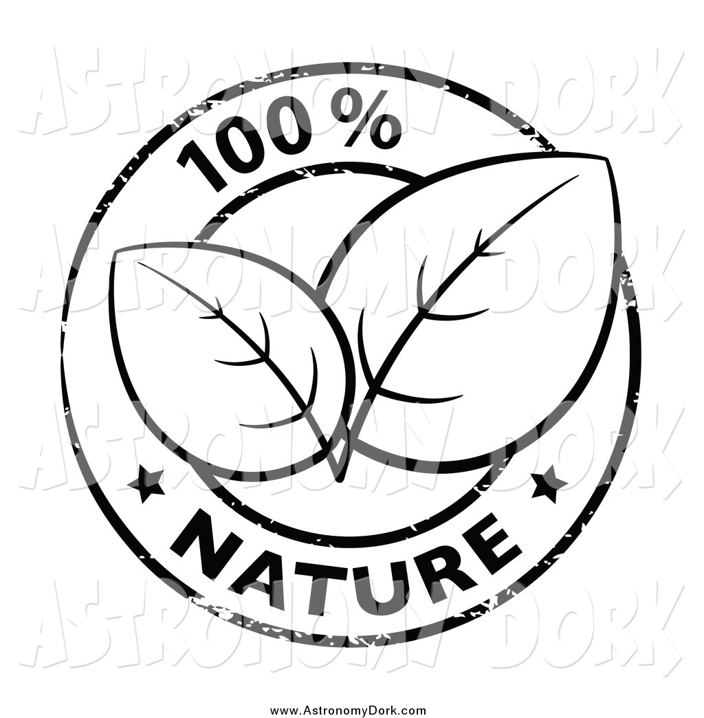 Clip Art of a Black and White 100 Percent Nature Stamp with Two 