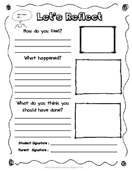 reflection behavior self sheet worksheet management school worksheets student kids skills classroom restorative suspension teaching therapy justice search social work