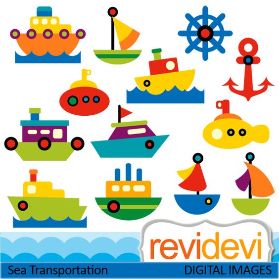 Cute sea transportation cliparts. Boats, ships, yacht, and more