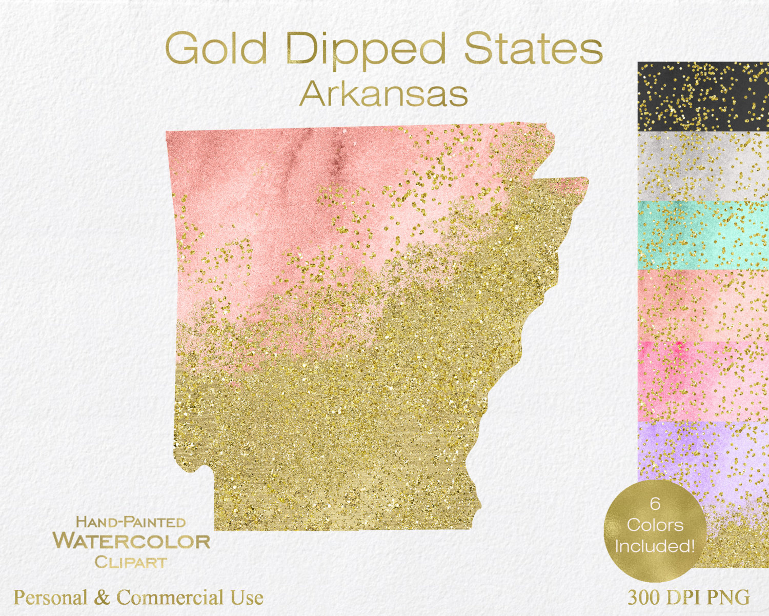 WATERCOLOR , GOLD ARKANSAS Clipart Commercial Use Clipart United