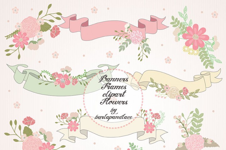 Wedding banner, frame clipart flower, pink pale flower clipart