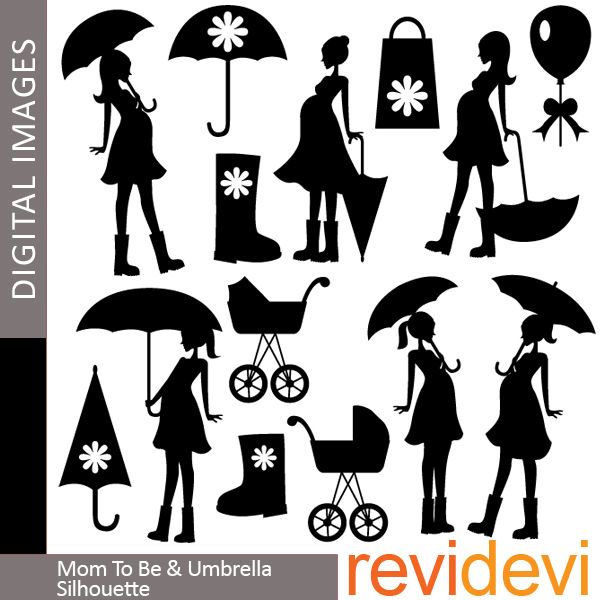 Mom To Be and Umbrella Silhouette Clipart