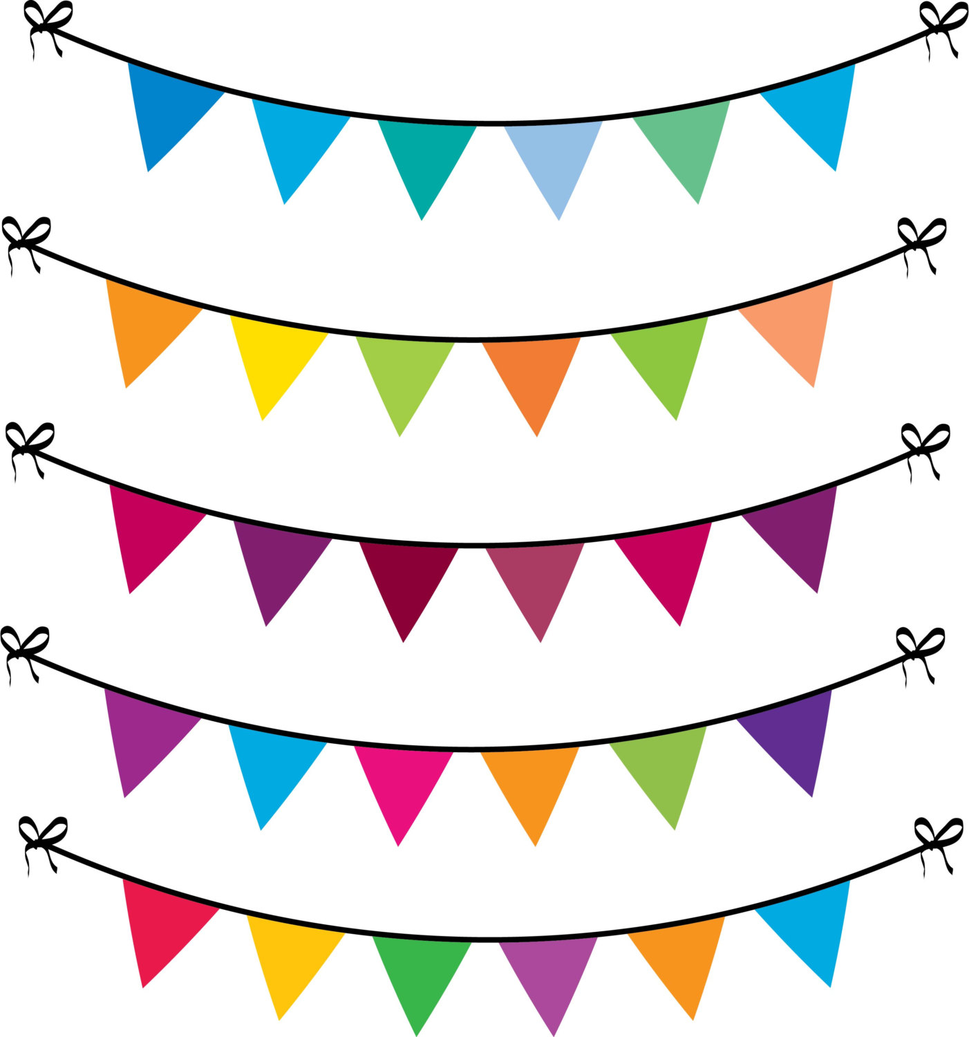 Muted Brights Bunting Clipart Banner Flag Clip Art Graphics Commercial Use OK Great for Logos