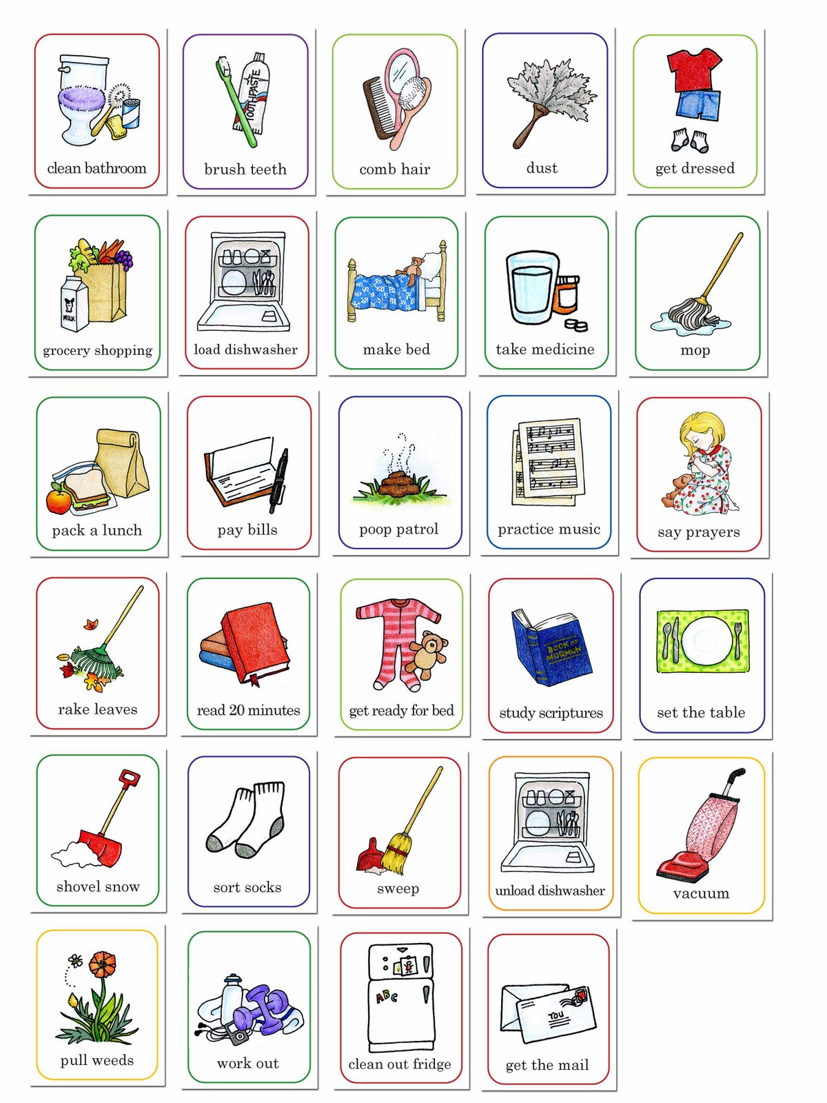 Free Kindergarten Chore Chart Graphics Printable