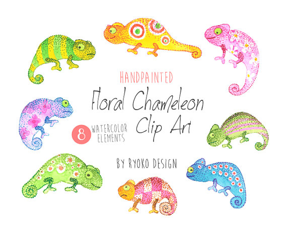 Items similar to Chameleon Clipart, Tropical Clipart, WaterColor
