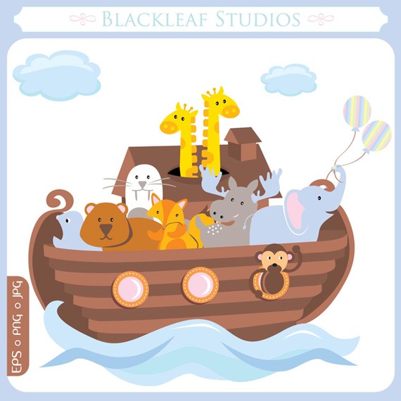 Noahs Ark scene digital image clip art stickers by blackleafdesign 