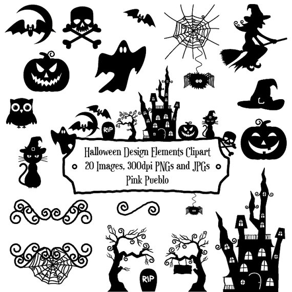 Halloween Silhouette Clipart Clip Art with Frame by PinkPueblo