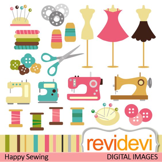 Sewing cliparts. Sewing machines, thread, mannequin, dress, cute