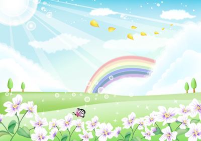 Fresh Nature Landscape with Rainbow Sky, Clipart