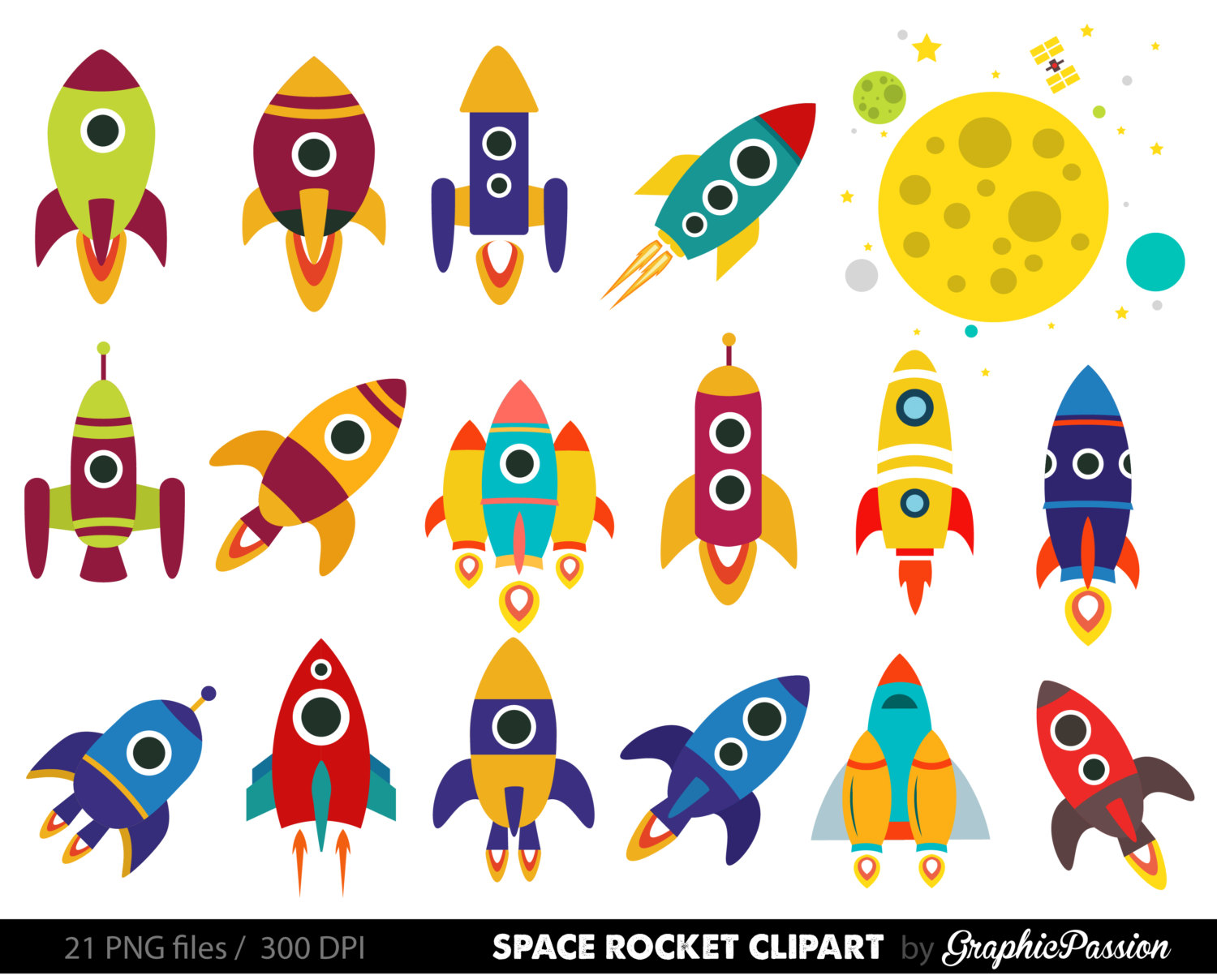 Retro Rockets Clip Art Clipart Spaceship by GraphicPassion