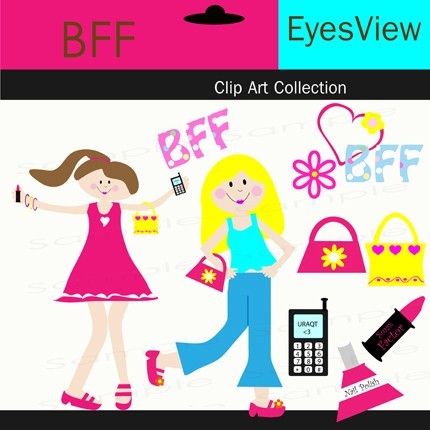 clipart BFF Girlfriends INSTANT DOWNLOAD Clip by InkAndWhimsy2