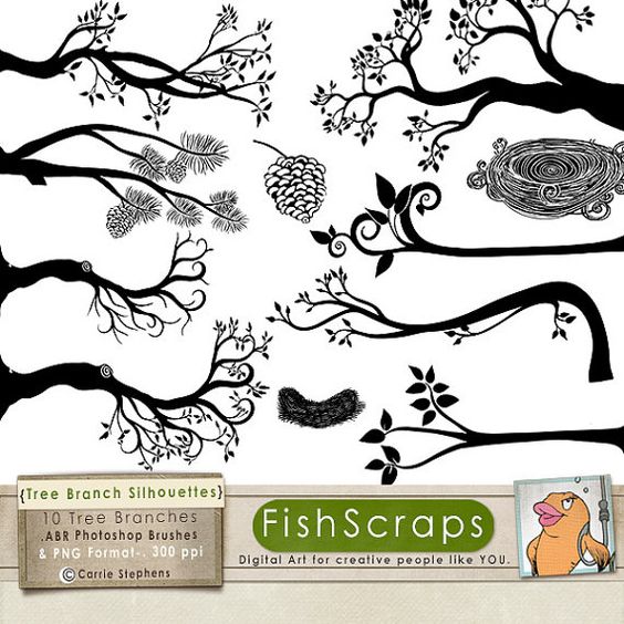 50% SALE Tree Branch Silhouettes, Leaves + Branch ClipArt, Tree