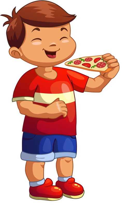 cartoon boy eating pizza.