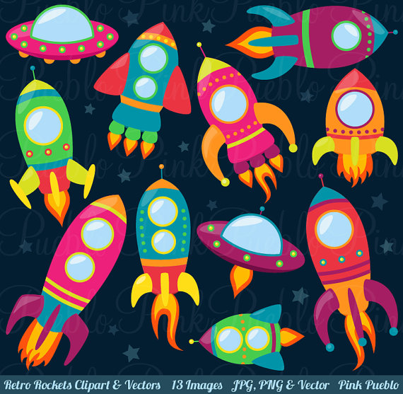 Retro Rockets Clip Art Clipart Spaceship Rocketship by PinkPueblo