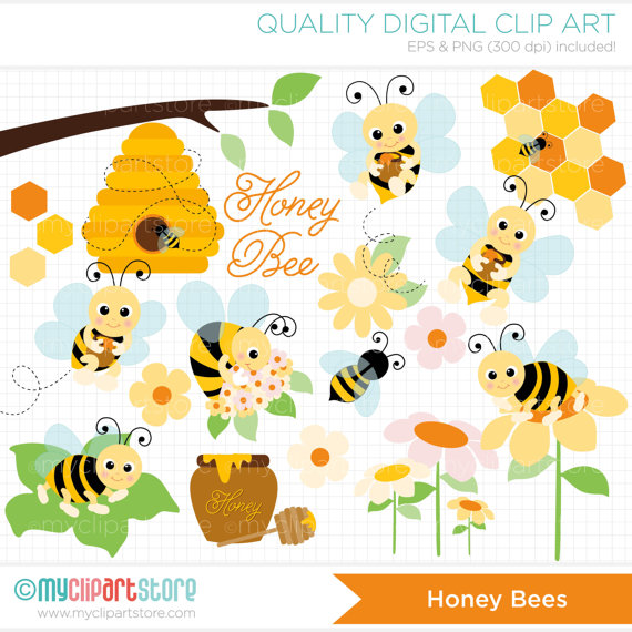 Clipart Honey Bee / Bumble Bee Digital Clip by MyClipArtStore