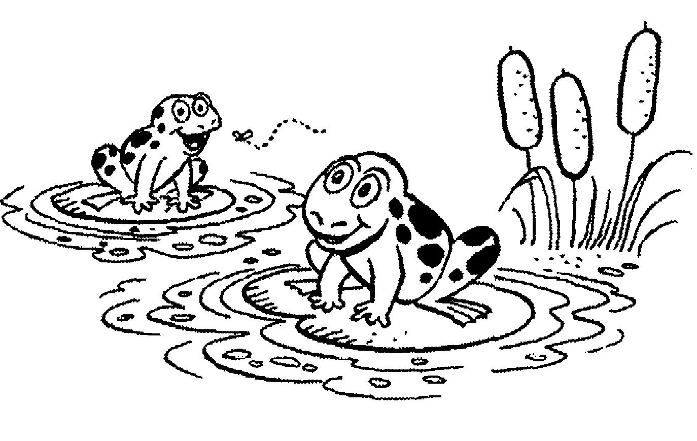 frog in pond cartoon black and white