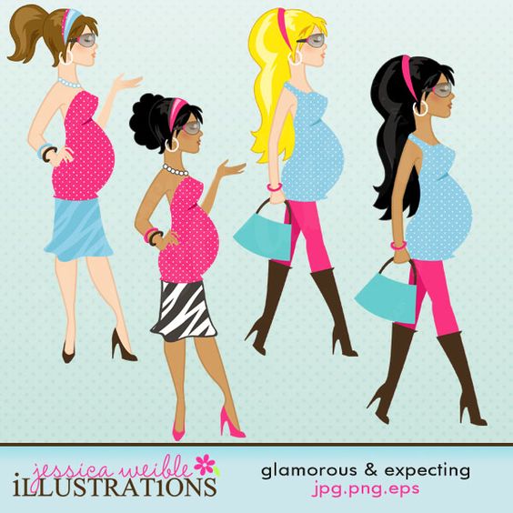 This Glamorous , Expecting clipart set comes with 4 very glam, hip
