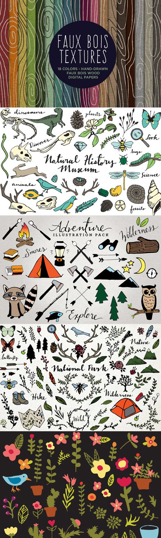 Nature Clipart MEGAPACK! Camping clipart, wilderness clipart, hand