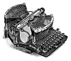vintage typewriter clipart, black and white clip art, antique