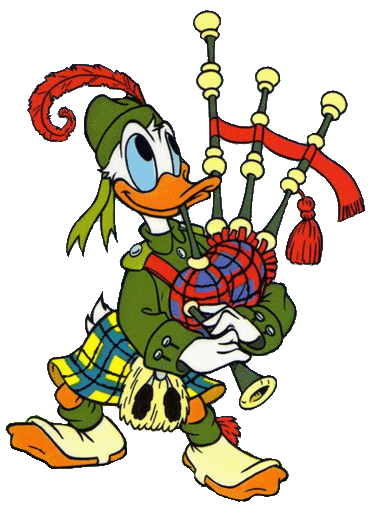 Donald Duck playing Highland bagpipes