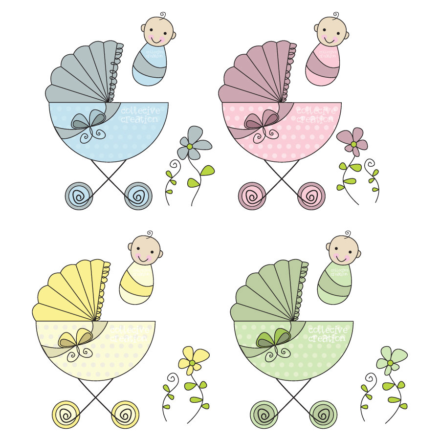 Baby , Pram Clipart Great Baby Shower theme by CollectiveCreation