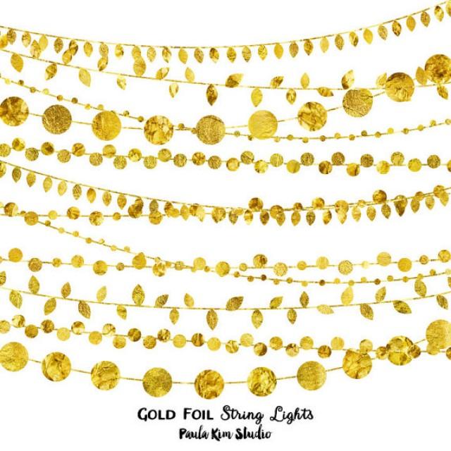 75% OFF SALE Gold Foil String Lights Clip Art, Digital Instant