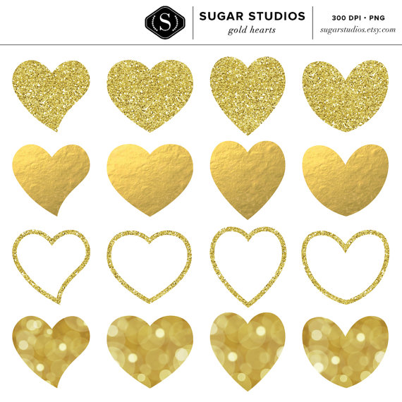 Gold Glitter and Foil Hearts Digital Clip Art Set by sugarstudios 