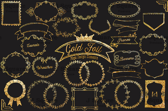 Gold Foil Badge Frame Laurel Wreath Clip Art by JSquarePresents