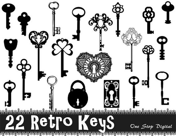 Instant Download Digital Black Skeleton Keys by OneStopDigital
