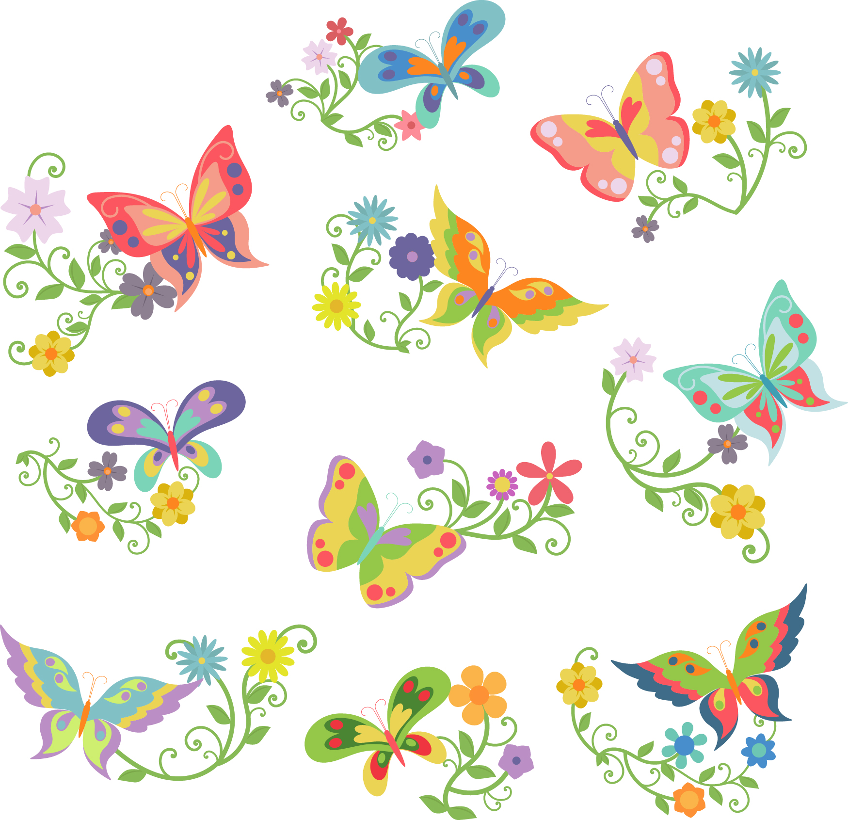 Мультяшные цветочки и бабочки