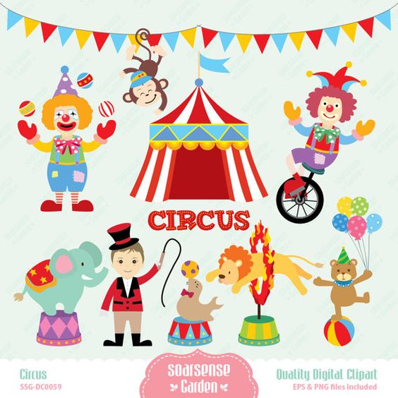 Circus Digital Clipart, Carnival Clip Art, Animal Circus Clip Art