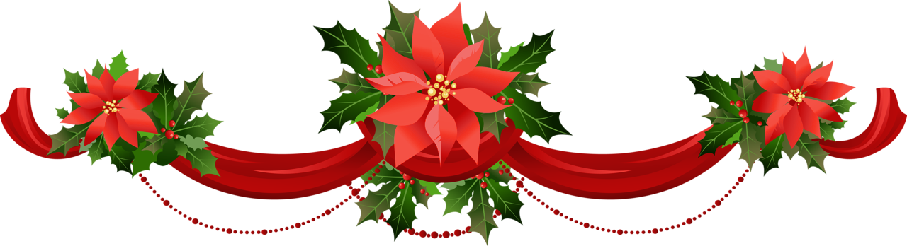 Transparent christmas garland with poinsettias clipart image