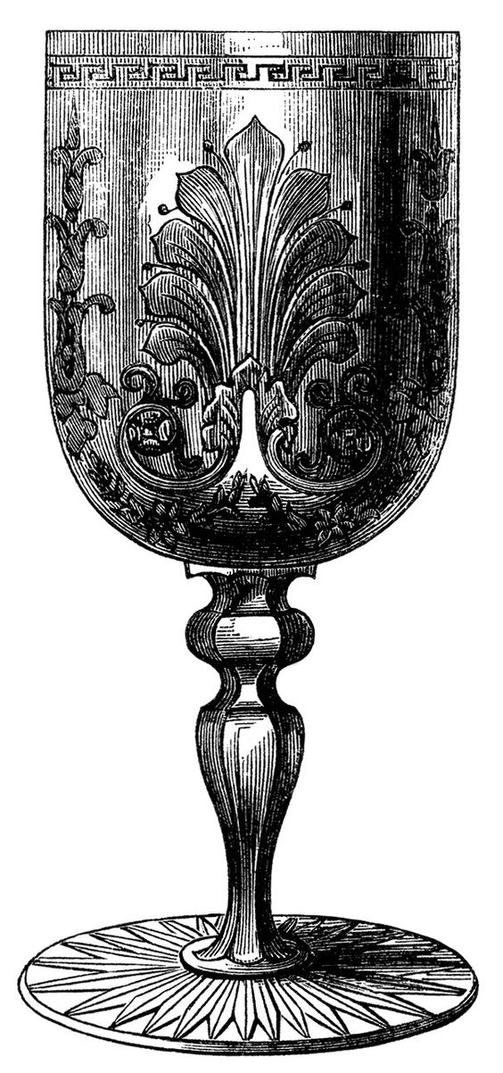 vintage wine glass clip art, antique wine goblet image, victorian