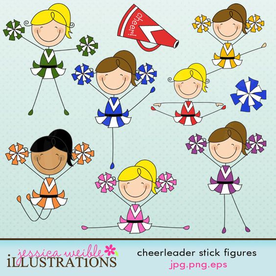 This cute cheerleader stick figure clipart set comes with 9