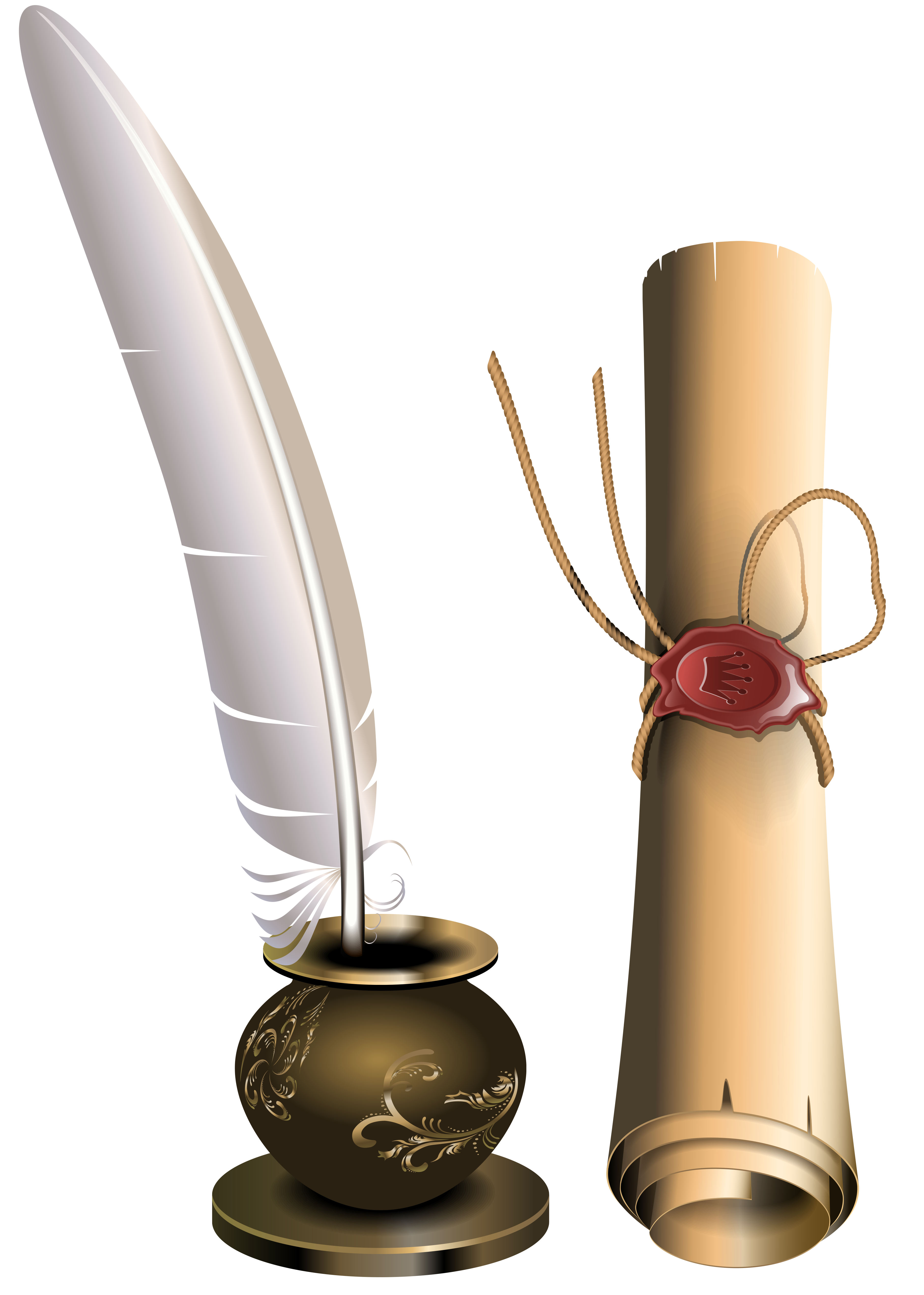 Scroll and Inkwell PNG Clip