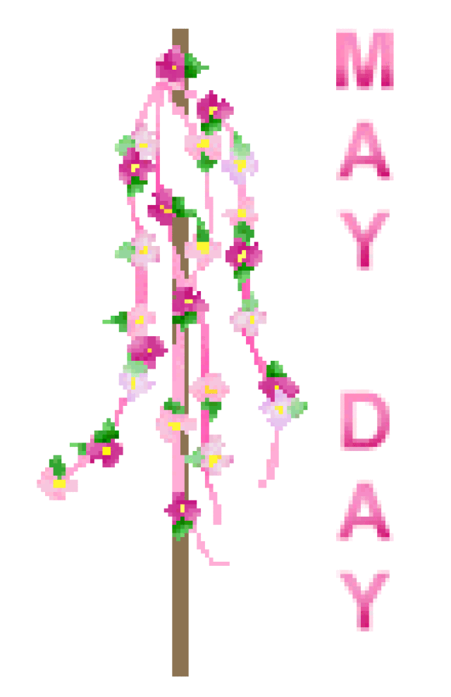 May Day Clip Art of Maypoles, Flowers, Birds, and More
