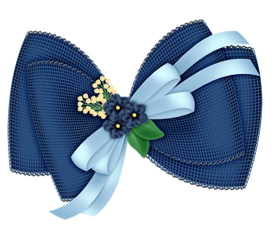 Beautiful Transparent Blue Bow with Flowers Clipart 